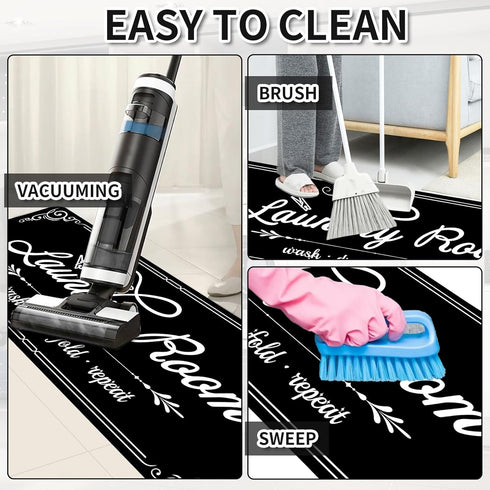 Laundry Room Rug Runner, 17.7"x45" Non Slip Black Laundry Rugs, Farmhouse Washable Floor Mats for Laundry Room