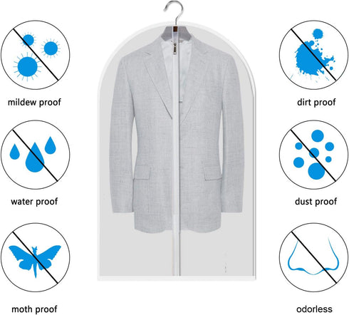 Clear Garment Bags, Set of 12 Plastic Clothes Covers for Dust Protection, Hanging Clothes Bags with Zipper