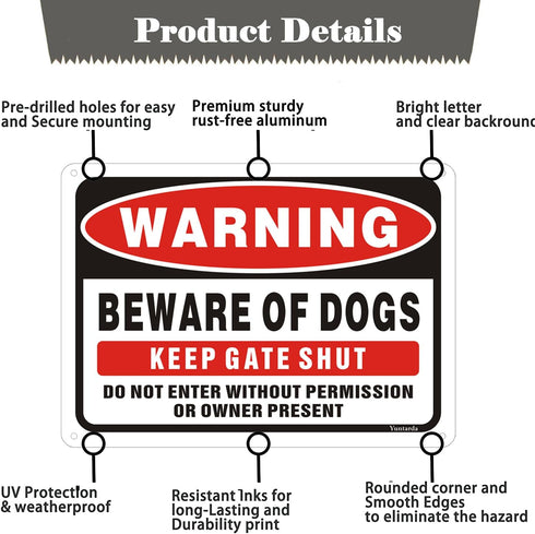 Beware of Dog Signs for Fence,Yuntarda 2-Pack 10"x7"Do not Enter Sign Keep Gate Shut Rust Free Reflective Metal Sign for Outdoor Use