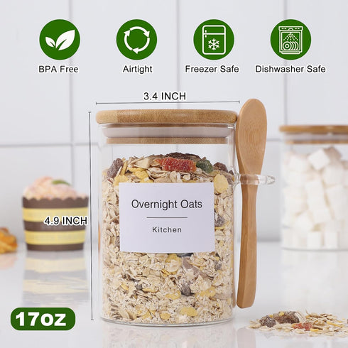 17 oz Countertop, (4 Pack) TIPGO Sugar Jar Bath Salt Container Glass Jar with Bamboo Lid and Spoon, Sugar Cube Holder