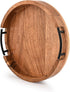 Mahasu Counter (12" 12" 1.6") Tray Acacia Wood Round Serving Tray with Iron Handles for Coffee Table Decor Centerpiece