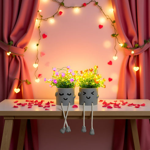 axphsox Cute Fake Plants, Flower Pots with String Lights, Fake Plants Artificial For Desk Dcor, Office Decor for Women