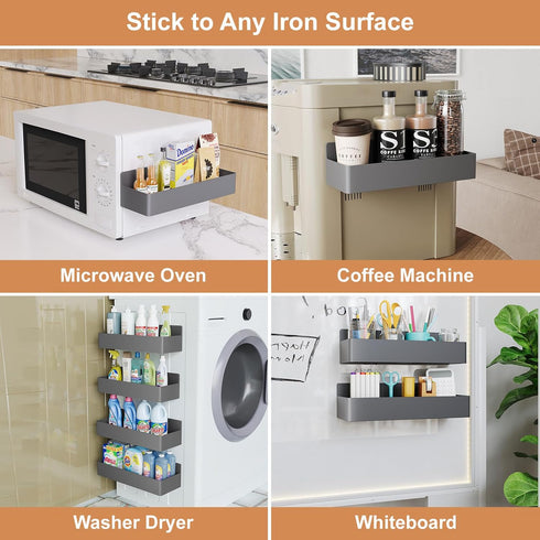 Mystozer (4 Pack) Magnetic Spice Rack for Refrigerator, Kitchen Organizer and Storage Shelf, Grey