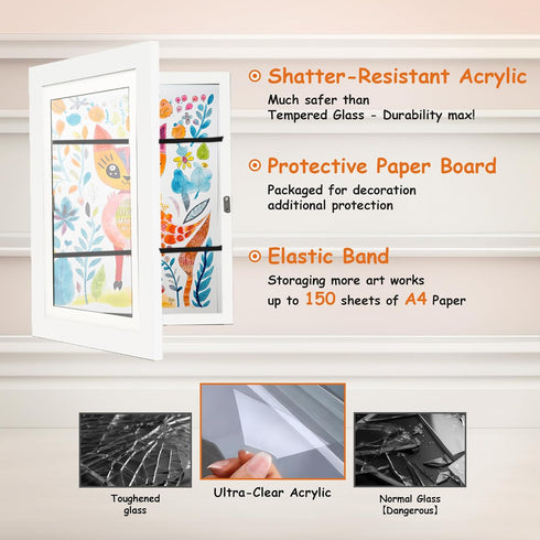 Kids Artwork Frames, Changeable Picture Frames 10 x 12.5 inch for Home Décor, Up to 150 Pieces Storage