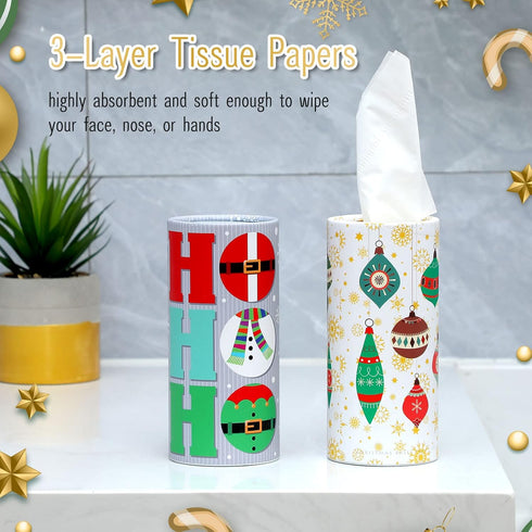 8 Pcs Christmas Car Tissue Holder with Facial Tissue Bulk Xmas Cylinder Tissues Boxes Travel Tissue Tubes for Car Tube