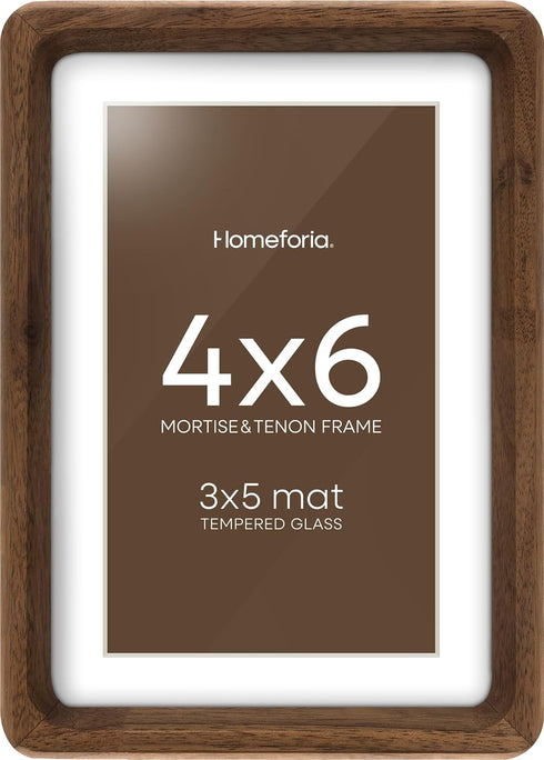 Homeforia 4x6 Picture Frame Brown Wood, Mortise & Tenon Dark Wooden 4