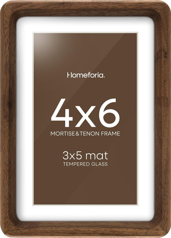 Homeforia 4x6 Picture Frame Brown Wood, Mortise & Tenon Dark Wooden 4