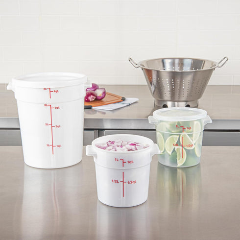 Restaurantware-Met Lux 1 Quart Food Storage Container: White Storage Container with Red Volume Markers, Lids Sold