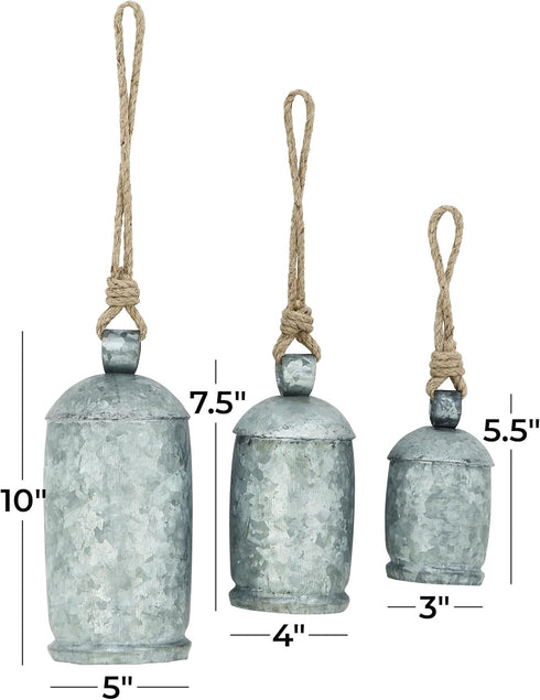 Deco 79 Rustic Metal Cowbell Decorative Bells, 5", 4", 3"H, Silver