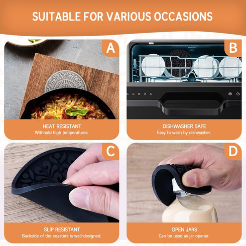 8 Pcs Boho Coasters for Drinks, Silicone Coasters with Holder, Boho Style Grooved Pattern, Tabletop Protection Coaster