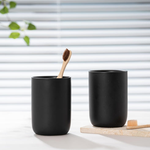 Hylignuae HY Bathroom Ceramic Toothbrush Cup, Matte Black Toothbrush Cup Holder, Bathroom Storage Organizer