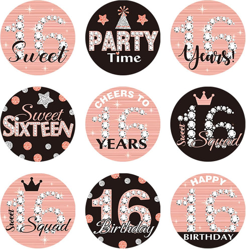Zonon 504 Pieces Sweet 16 Birthday Party Favors Stickers, Mini Kisses Candy Wrappers, Sweet Sixteen Decorations