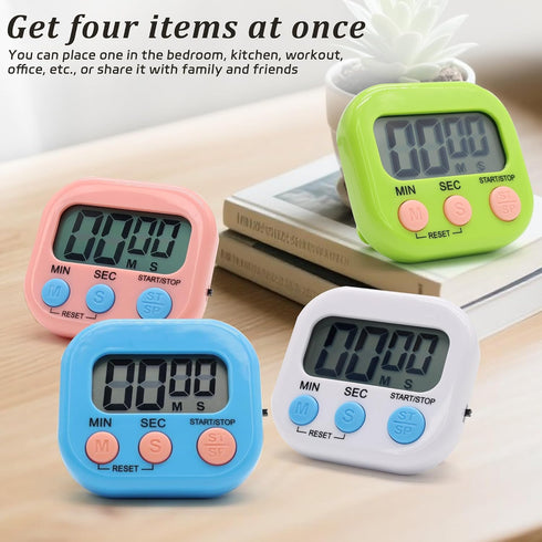 BXF SPORTS 4 Pack Multi-Function Electronic Timer - Kitchen Timer,Magnetic Digital Timers,Big LCD Display, ON/Off