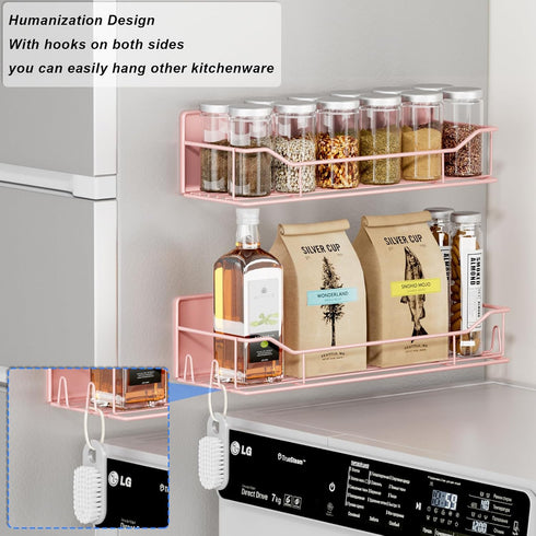 IYEBAU Refrigerator,8 Pack Set Magnetic Spice Rack for Magnetic Fridge Shelf, Moveable Spice Organizer with Hook Rack