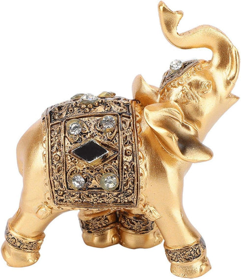 Feng Shui Lucky Elephant Statue, Golden Elegant Figurine, Small Resin Home Decoration