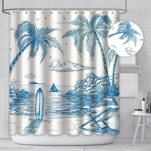 MEHOFOND Surf Shower Curtain, Retro Surfboard Tropical Theme Bathroom Decor Set with 12 Hooks, 72x72 Inches
