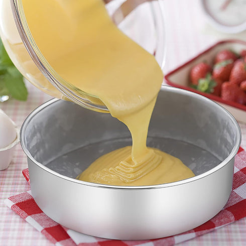 TeamFar Round Cake Pan, 8’’ x 3’’ Stainless Steel Deep Baking Pan for Birthday Party, Non-Toxic & Dishwasher Safe