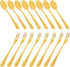 Set of 16 Gold 4 Inch Demitasse Espresso Spoons and 4.8 Inch Stainless Steel Forks for Dessert