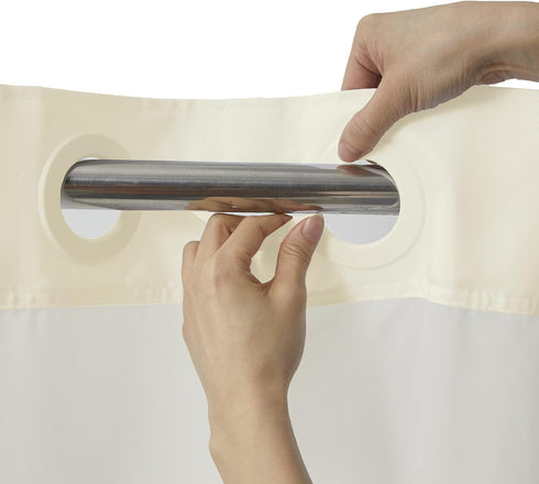 River Dream Beige Fabric Shower Curtain or Liner with Sheer Window, Machine Washable, 71 x 74 inches