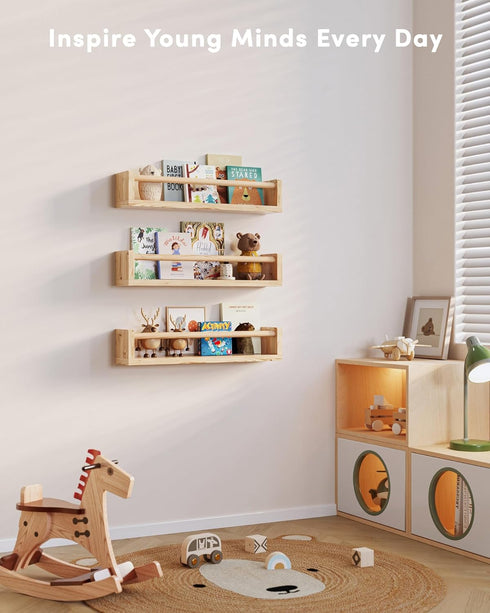 G&W Gruwald Set 3, Nursery Book Shelves, of Hanging Bookshelf, Wall Book Shelves for Bedroom Kids, Floating Shelf