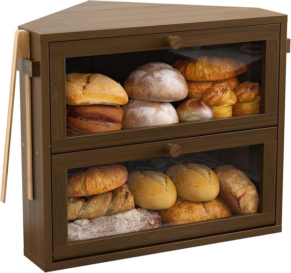 WOWLIVE Corner Bread Box for Kitchen Countertop, Large Double Layer Bread Storage