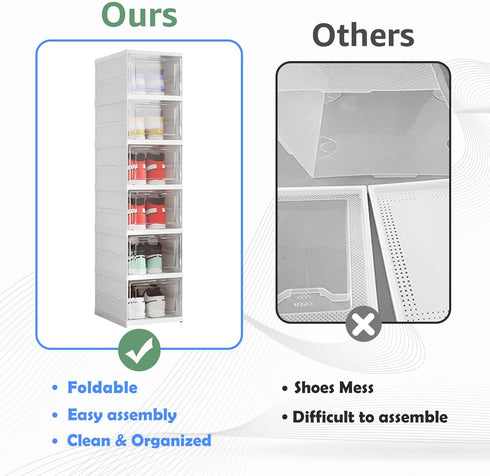 Shoe Organizer Box, 6-Tier Foldable Shoe Rack, Stackable Storage Bins for Men and Women