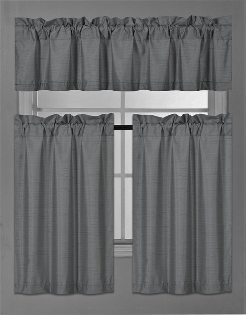 Elegant Home Decor Elegant Home Collection 3 Piece Solid Color Faux Silk Blackout Kitchen Window