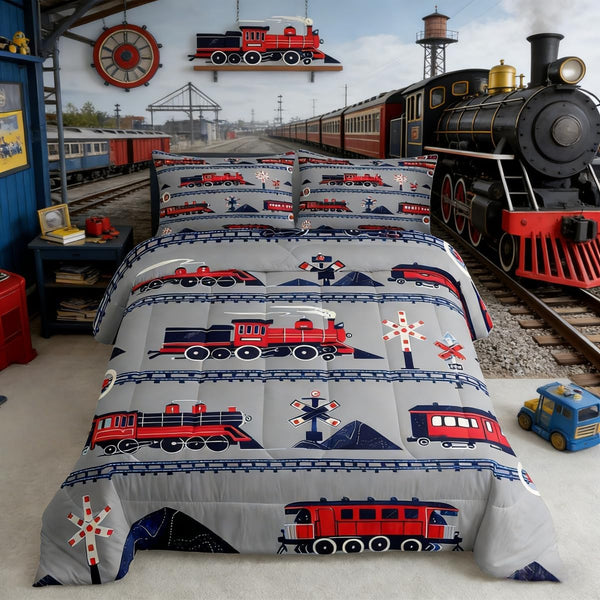 Red Train Toddler Bedding Set Twin Size for Girls Kids Boys Cartoon