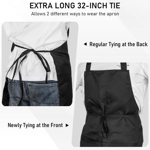 XEMGUE 12 Pack 2 Bib Apron, Unisex Restaurant Kitchen Aprons for Women with Pockets, Chef Aprons for Cooking Men BBQ