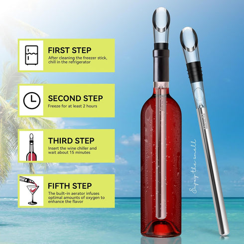 Wine Chiller - 3 in 1 Stainless Steel Wine Cooler Stick with Aerator and Pourer, The Best Holiday Gifts