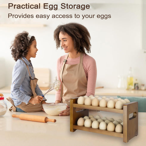 Uibyriy Countertop, 2-Tier 36 Countertop Egg Holder Wooden Egg Holder for Eggs, Wooden with Carry Handle for Chicken