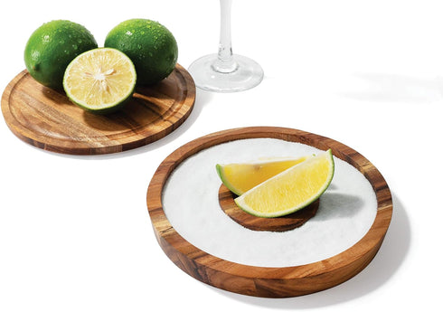 Outset 3-in-1 Acacia Wood Salt Rimmer, Cutting Board and Storage Container, 6.38" x 6.38" x 1.06" inches