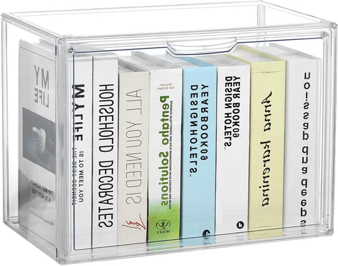 Cube Storage Organizer, Acrylic Book Case Display Box, Stackable Clear Plastic Book Storage Container, 1 Pack
