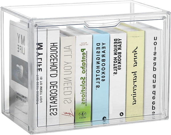 Cube Storage Organizer, Acrylic Book Case Display Box, Stackable Clear Plastic Book Storage Container, 1 Pack