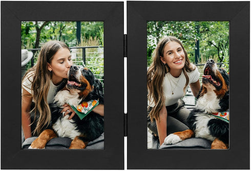 Frametory 4x6 Double Picture Frame, Hinged Collage for Desktop, White, 1 Pack