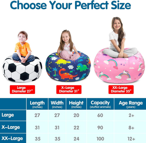 Lukeight Stuffed Animal Storage Bean Bag Chair Cover for Kids, XX-Large Construction Zipper Cover for Organizing Plush