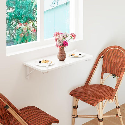 TEAMIX Wall Mounted Desk, White Folding Desk for Small Spaces with Heavy-Duty Brackets