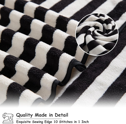 18 Set Loop-6 Towels,6 Towels,6 Set Pcs Black White Stripe Bath Towel with Hanging Bath Hand Washcloths Soft Family