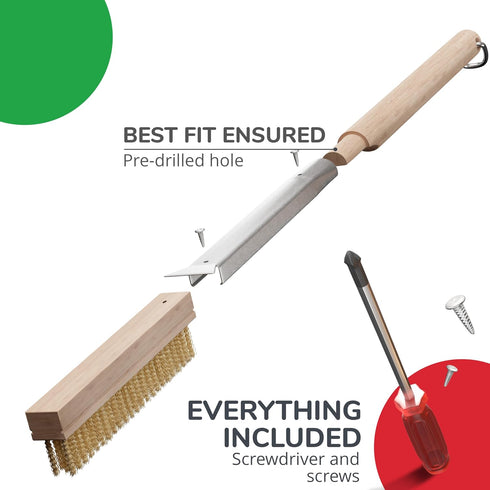 22 Senwosa Pizza Oven Brush with Stone Scraper - Heat Resistant Stainless Steel Bristles, Extra Long Handle - Universal