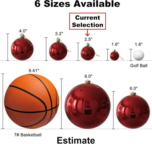 Red & Gold 2.5" Christmas Balls, Shatterproof Hanging Ornaments for Birthday Halloween Holiday Wedding Decorations, Set