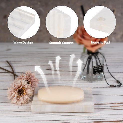 2 Countertop, Pcs Soap Holder for Bathroom, Marble Soap Dish for Kitchen Soap Tray Draining with Creative Wavy Design