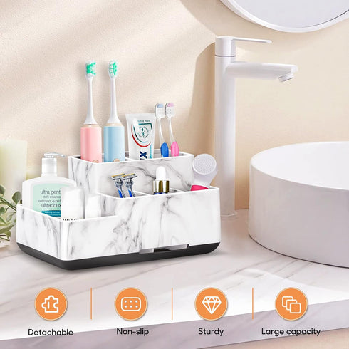 Toothbrush Holder,Bathroom Organizer Countertop, 5 Compartments Multifunctional Storage for Cosmetic, Makeup, Office Stationery Pencil,Toothpaste, Toothbrush,Ideal Gift for Home, Office by DoubleCare