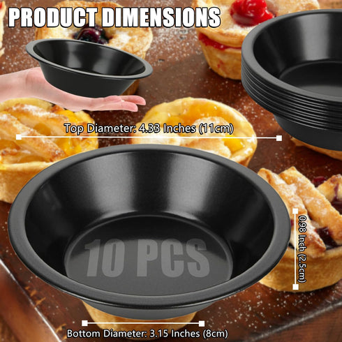 10 PACK Mini Pie Tins, 4 Inch Mini Pie Pans Nonstick Small Pie Tins, Carbon Steel Small Pie Pans Individual Pie Tins for Baking Dessert, Fruit Pie and Beef Pie, Oven Safe & Dishwasher Safe