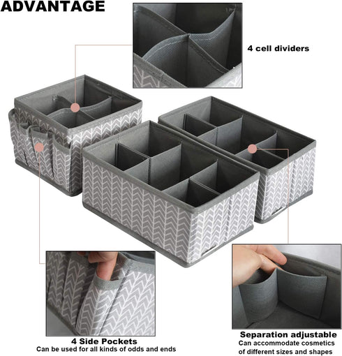 VERONLY Cosmetic Storage Bins Makeup Organizer, Adjustable Multifunction Storage Box Desk Drawer Divider for Makeup Brushes, Bathroom Countertop or Dresser, Set of 3 (Grey) by VERONLY