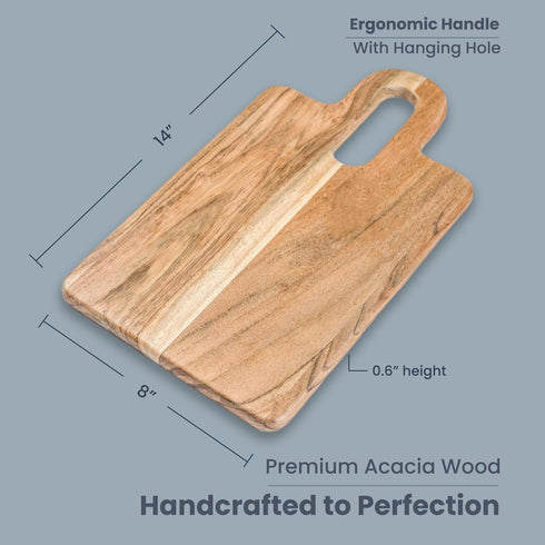 The Fine Living Co. Wood Serveware Board, Chopping Board, Acacia Wood Charcuterie Board, Pizza Bread Board for Serving Meat, Fruits, Non-slip Board, 0.6" Thick & Food Safe Wood Board, 14”x8” by The Fine Living Company