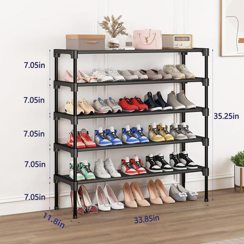 5 Closet SAN HE Long Shoe Rack-Shoe Organizer Tier Shoe Rack for Front Door Entryway Garage, Stackable Free Standing