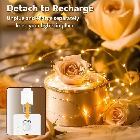 8 2 Pack 16FT 50LED ZSJWL Rechargeable Fairy Lights with DIY Timer & Modes, String Lights Battery Operated Indoor