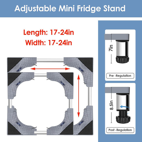 Mini Fridge Stand with Silicone Mat, Adjustable Universal Stand Base with 4 Sturdy Feet, 24''x 24'' Mini Fridge Drip Pan