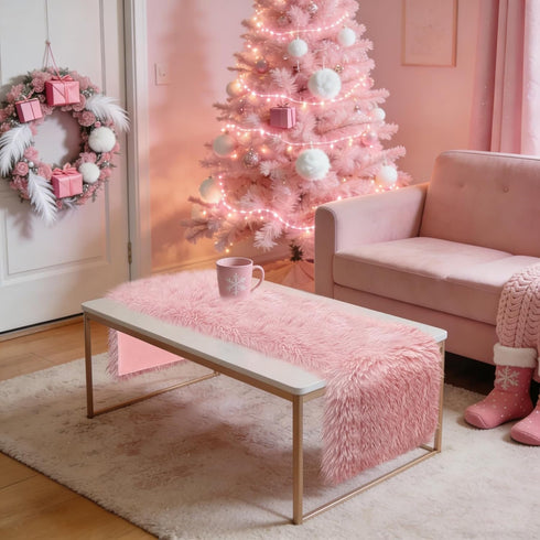 36 inch Summer yuboo Small Blush Pink Table Runner Short, Spring Fluffy Nightstand Dresser Runners Scarf for Bedroom