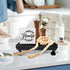 dwellington 12" Countertop Farmhouse Display Wood Riser, Decorative Black Beaded Pedestal Stand, Square Tiered Tray